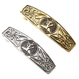 JKJF 2 Pcs Celtic Knot Barrette Vintage Hair Barrettes Medieval Hairpin Metal French Hair Clips Tree of Life Engraved Headwear Hair Pins for Women Girls - Gold Silver Style 5