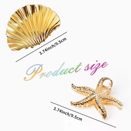 Gold Starfish Seashell Hair Claw Clips for Women – Beach Large Metal Hair Accessories for Summer, Bridal, Vacation & Everyday Use