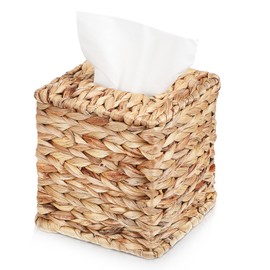 Water Hyacinth Handwoven Tissue Box Cover Rattan Wicker Tissue Box Holder Facial Tissues Case Boho Decorative Woven Organizer Dispenser for Bathroom Bathroom Living Room Kitchen Office Table Desk