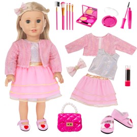American 18 Inch Doll Makeup Clothes and Accessories, Include Makeup Brushes Hair Clip Bag Accessories and Shoes Pretend Playset（No Doll）