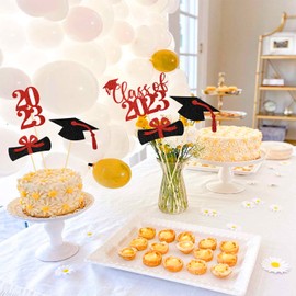 24 Pieces Graduation Party Centerpieces for Tables 2023 Red Glitter Graduation Centerpiece Sticks Class of 2023 Table Toppers for 2023 Graduation Party Table Decorations…