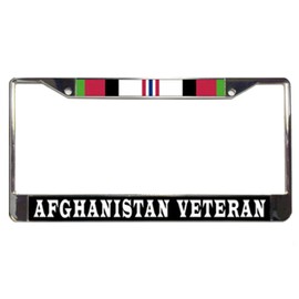 VetFriends.com Afghanistan Veteran License Plate Frame with Service Ribbon Graphics (Chrome)