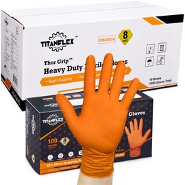 TitanFlex Thor Grip Heavy Duty Industrial Orange Nitrile Gloves, 8-mil, Gloves Disposable Latex Free with Raised Diamond Texture Grip, Powder Free, Rubber Gloves, Mechanic Gloves,1000-ct Case (XXL)