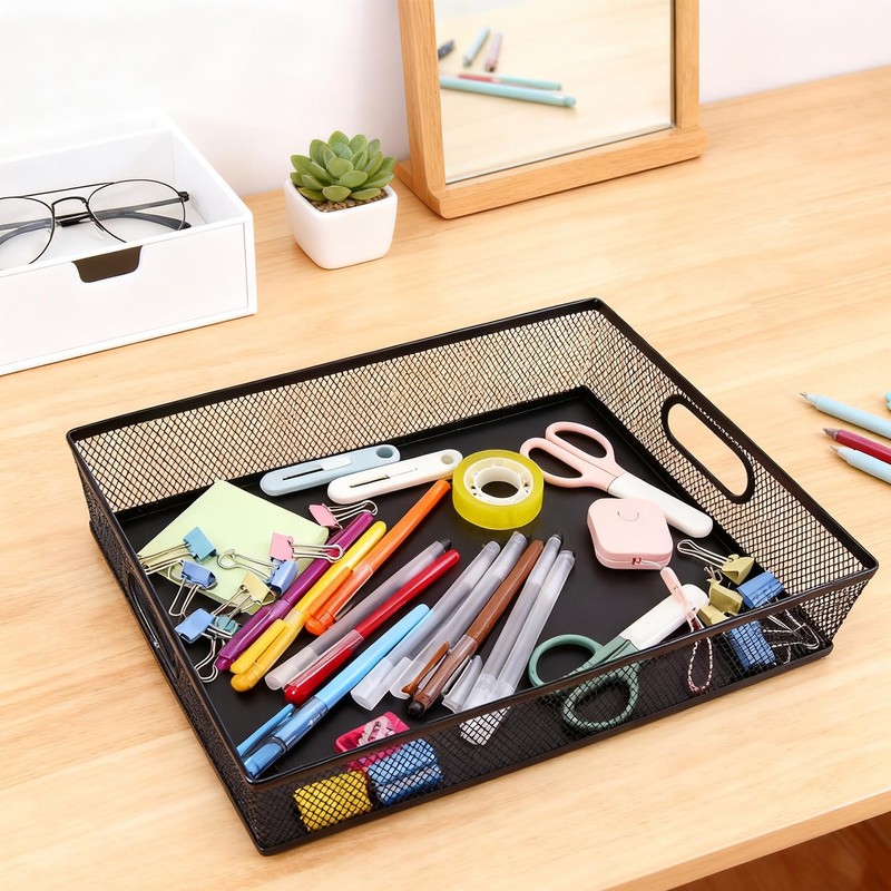 yaenoei 2 Pack Desk Drawer Organizer Tray, Metal Mesh Storage
