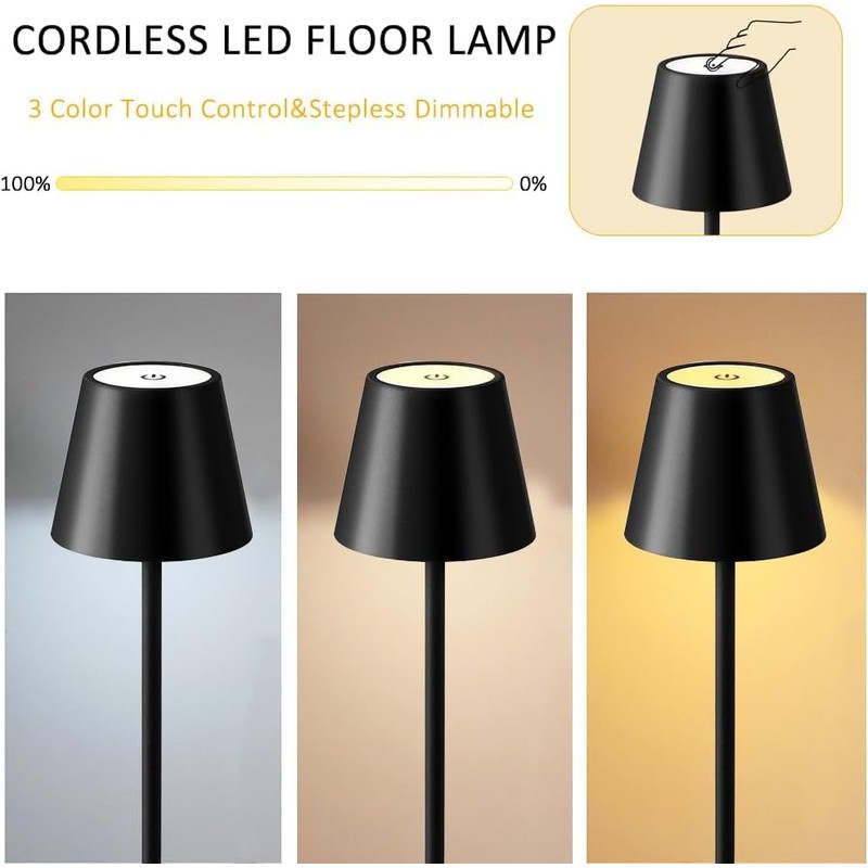 2Pack Cordless LED Floor Lamp,3 Color Touch Control Rechargeable Lamp,Stepless
