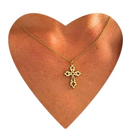 NataschaWoge® Subtle Gold Silver Curled Cross Chain Stainless Steel Necklace + Pendant Gift for Her Women's Jewellery Spiritual Jewellery Gold Chain, Stainless Steel