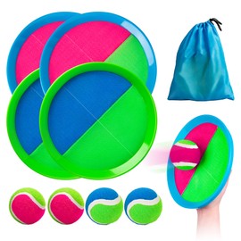 INPODAK Toss and Catch Ball Set,Garden Games for Kids 8-12 Years,Children Bat Balls Catcher Set,Outdoor Sand Beach Toys for Kids Age 3 4 5 6 7 8 Years old(4 Balls, 4 Paddles)