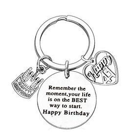 BESPMOSP Happy Birthday Gifts Women Keychains Teen Girls Keyrings Jewellery Presents For Mum Grandmother (41st Heart)