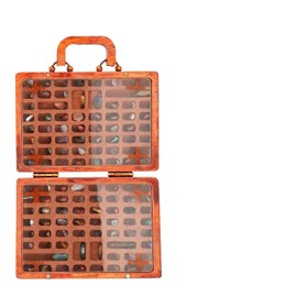 Buachois Rock Display Case 118 Grid Collection Box Wooden Stones Storage Organizer with Protective Panel