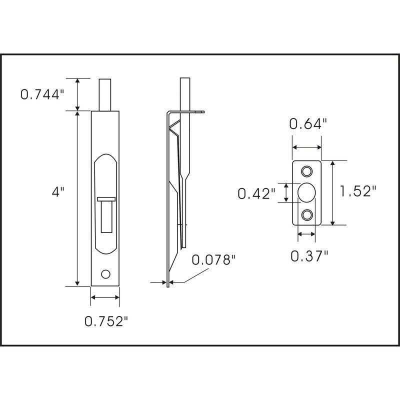 QCAA Solid Brass Door Flush Bolt, 4", with Square End,