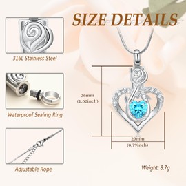 Minicremation Heart Necklaces Cremation Urn Necklace Ash Love Heart Birthstone Necklace Jewellery Gifts Keepsake Pendant Memorial Locket Ash for Women Girls, Stainless Steel, Zircon Diamond Amber