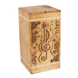 HIND HANDICRAFTS Handcrafted Floral Engraved Wooden Urns for Human Ashes Adult Large - Cremation Urn for Ashes - Burial Urn for Columbarium - Funeral Urn Box (Music, 250 LB - Hardwood)