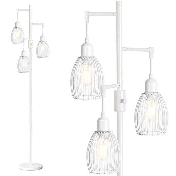 Dimmable Floor Lamp, 3 x 800LM LED Edison Bulbs Included,