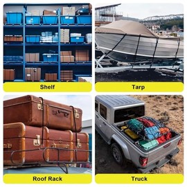 Correas de lona de goma, cuerdas elásticas resistentes con ganchos en S, 180 libras, 10 unidades | 10"+15"+ 21"+31" for Securing Tarps, Cargo, Canvase