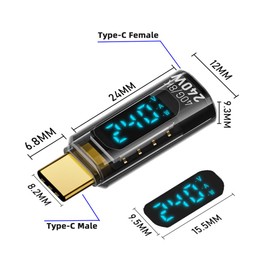 cablecc 40Gbps USB4 240W Type-C Smart LED Display Male to Female Extension Adapter USB4.0 Current Voltage Monitoring Tester Detector