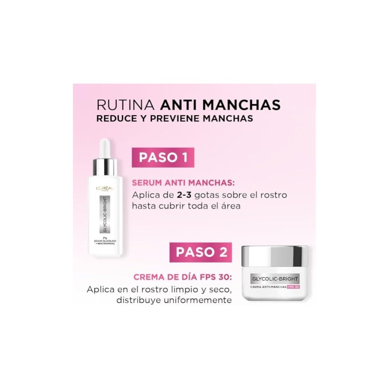L'ORÉAL PARIS SKIN Kit anti-manchas Glycolic Bright: Sérum 30ml +