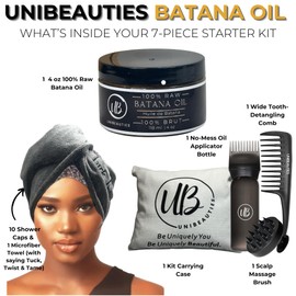 Batana Oil Hair Mask for Dry Damaged Hair Deep Conditioning Frizzy Treatment Kit with Microfiber Towel Shower Caps Scalp Massager Brush Root Comb Oil Applicator Bottle from UNIBEAUTIES