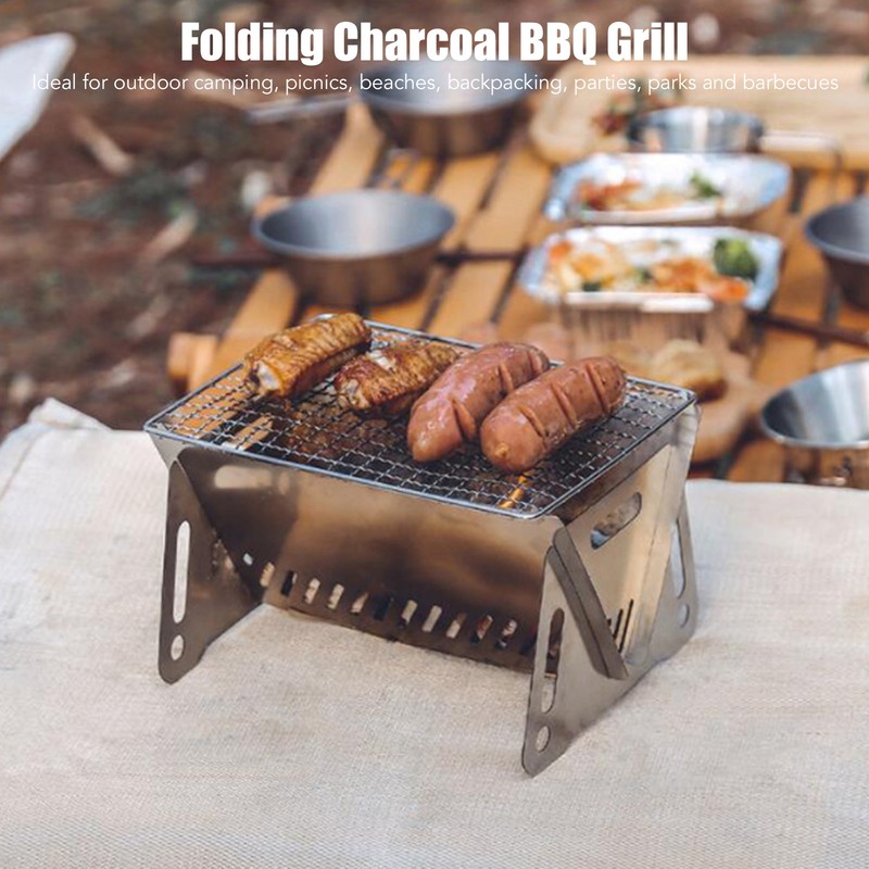 Folding BBQ Grill Heat Resistant Stainless Steel Collapsible Charcoal Grill
