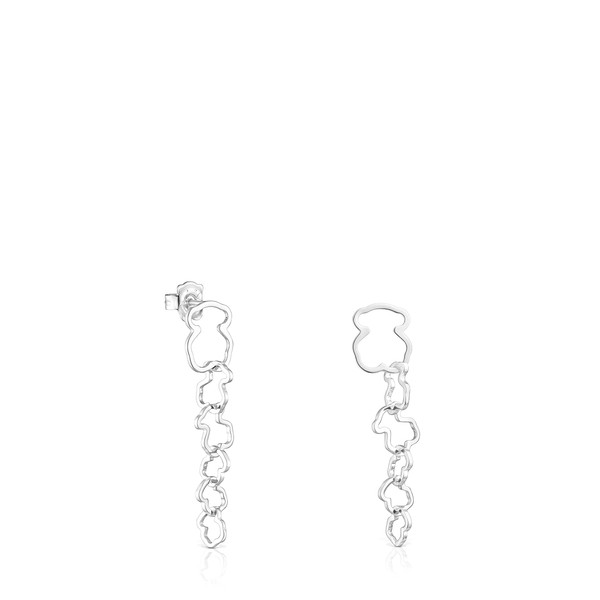 TOUS Aretes Largos de Plata de Primera Ley para Mujer