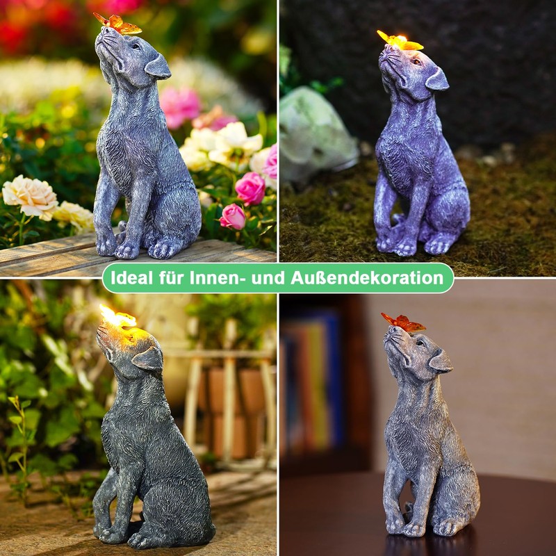 Yeomoo Solar Dog Figure with Butterfly Decoration for Outdoors, Garden