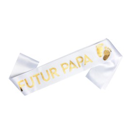 OMISS White and Gold Sash for a Future Dad in French - Echarpe Futur Papa