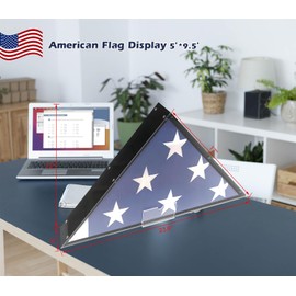 Display Case for 5' x 9.5' American Flag - Acrylic Container Shadow Box for Veterans Burial or Commemorative - Triangle Holder for Table or Wall Mounted