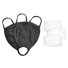 Set of 3 Protective Face Mask with Filter Pocket and 3 Carbon Filters (Charcoal Gray)