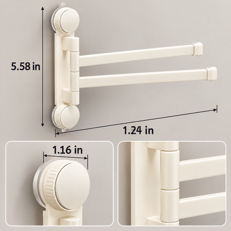 No-Drill Rotating Suction Cup Towel Rack – 180° Foldable Multi-Bar