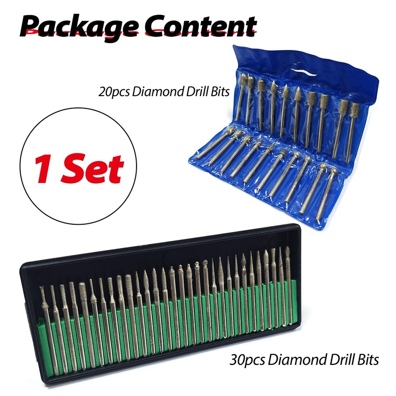 1/8" Shank Diamond Grinding Burr Bits (50 Pcs) for Dremel