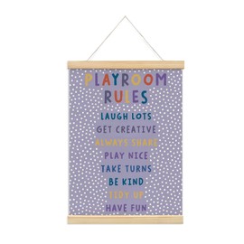 Playroom Kids Tollder Room Wall Decor, Play Room Rules Wall Decor for Kids Play Game Room Bedroom Nursery Home School Playroom Essentials, Canvas Hanging Banner Wood Poster Frameds(purple)