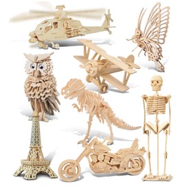 Puzzled 3D Wooden Puzzles Pack of 30 - Wood Craft Construction Model Kits for Kids & Adults of Assorted Random 30 Kits, Educational DIY Toy, Unfinished Crafting Hobby Puzzle to Build & Paint