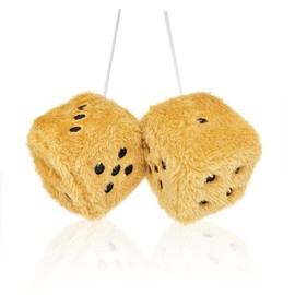Pair 3” Inch Hot Stamped Polka Dot Fuzzy Plush Dice, Cute Retro Plush Car Interior Accessories for Car Rearview Mirror Hanging Decoration(Champagne)