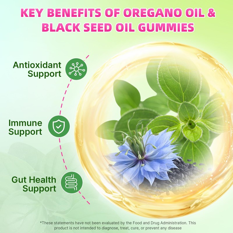 Mchokuu Oil of Oregano with Black Seed Oil Gummies, Raspberry,