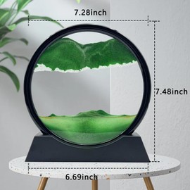 AzureLeap Moving Sand Art Liquid Motion, 3D Deep Sea Sandscape Color Quicksand Decor, Round Glass Moving Sand Art Picture Relaxing Desktop Home Office Work Decor (7 inch-Green)