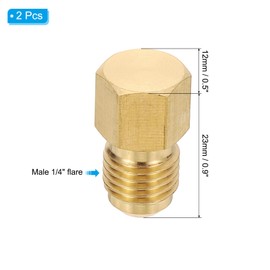PATIKIL 1/4" Brass Flared Plug, 10 Pack 45 Degree SAE Seal Tube Fitting Hex Pipe Fittings for Air Conditioner Refrigeration, Brass Tone
