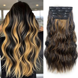 DOULIKE Clip In Hair Extensions 22 Inch Wavy 4PCs Heat Resistant Set (200g Thick) for Daily Use, Undetectable Volume Tangle Free 4H27 Color