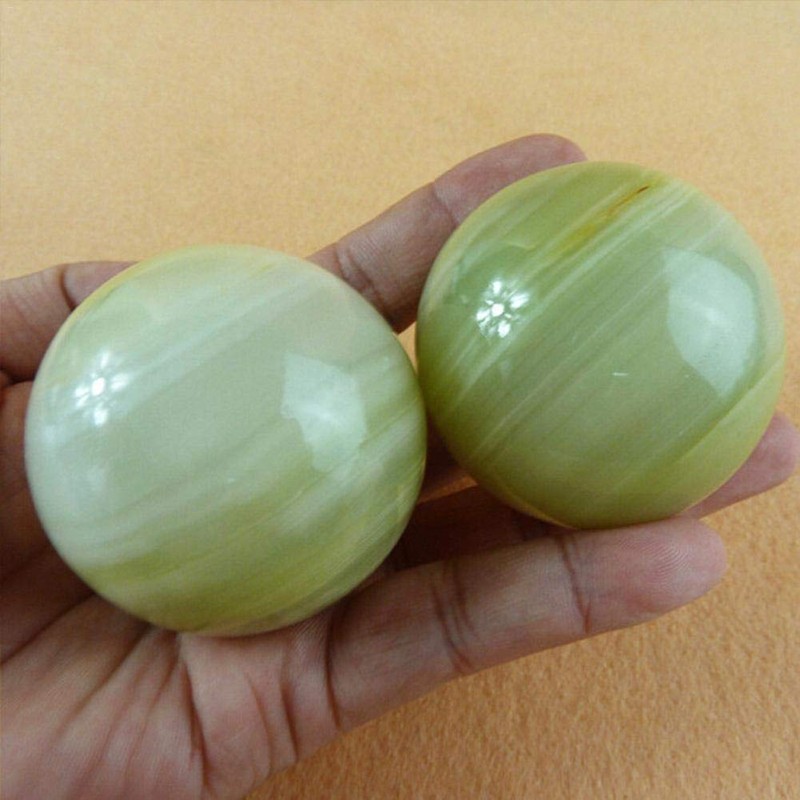 2 Inch Light Green Afghanistan Jade Baoding Balls Health Crystal