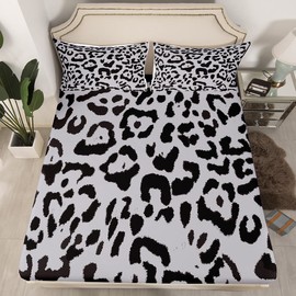 Abstract Cheetah Skin Spots Fitted Sheet Twin Size,Kids Girls Woman Luxury Room Decor,Black Grey Leopard Print Bed Cover,Wild Animal Fur Bedding Set,Retro Noble Bed Sheet,1 Pillowcase