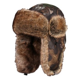 Insun Unisex Russian Warm Fur Ski Winter Hunting Trapper Hat Brown Camouflage XXL Hat Circumference:24.4"