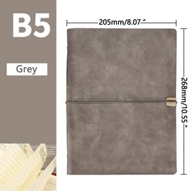 B5 Leder Notizbuch, 26,8 x 20,5 cm, 200 Seiten nachfüllbar Vintage Reisetagebuch Notizblock Tagebuch, mit Liniengummiband, Geschenk zum Geburtstag Jahrestag Damen Herren Pad Notes Persönlich (Grau)