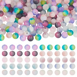 Crafans 200Pcs 4MM Crackle Glass Beads Frosted Glass Spacer Beads 10 Colors Two Tone Round Crackle Chunky Bead Bulk for Crafts Supplies Bracelet Necklace Jewelry Making