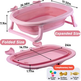 Dog Bath Tub with Dog Toys Pet Bathtub, Portable Puppy Bathtub for Easy Baths and Easy Storage, Dog Bath Tubs for Small Medium Pets-Foldable Pet Shower Tub with Drainage Hole, 26.5 x 17.2 x 7.8In,Pink
