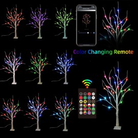 2pack 2FT Smart LED Lighted Birch Tree, Artificial Tree with APP/Remote, Timing, Color Changing, Group Control, Music Sync, Inside Artificial Branch Tree for Christmas Home Decor Tabletop Tree