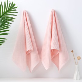 PiccoCasa Cotton Hand Towels 2 Pack Ribbed Hand Towels for Bathroom Soft and Highly Absorbent Small Hand Towel - Pink 34 x 74cm Hotel Spa Towel Face Towels Set