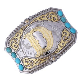 Btilasif Western Belt Buckle Cowboy Rodeo Initial Letters ABCDEFG to Z Turquoise Belt Buckle for Men Women (D)