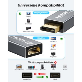 OHBUYAGN DisplayPort to HDMI Adapter 4K@60Hz YCbCr420, DP 1.2 to HDMI 2.0 Converter Supports 4K@30Hz, 2K@60Hz, 1080P@120Hz, DP Male to HDMI Female for Lenovo, HP, Dell, PC, Laptop