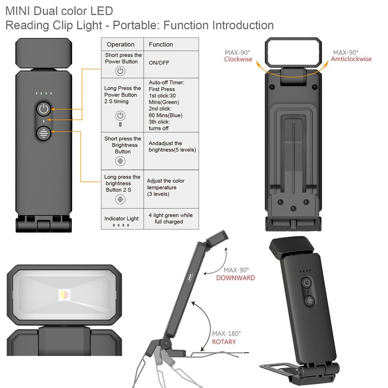 Reading Lights for Books in Bed Portable Clip-on LED USB