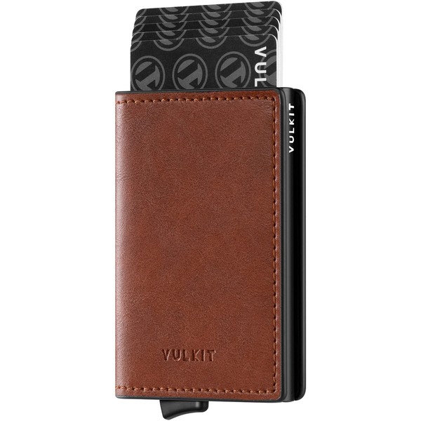 VULKIT Credit Card Holder RFID Blocking Leather Automatic Pop Up