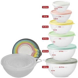 Food Storage Containers with Lids – 6Pcs Mixing Bowls with Lids Set – Leakproof Easy Pull Airtight Food Container Bowl Set for Meal Prep, On The Go, Baking – Non-BPA Microwave Safe Plastic