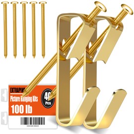 Extrapins Picture Hanging Hooks,40Pcs 100 lb Picture Hangers with Nails,Heavy Picture Hanging Kit for Drywall Wooden Wall,Hooks for Hanging Pictures for Canvas Office Pictures House Decoration(Gold)